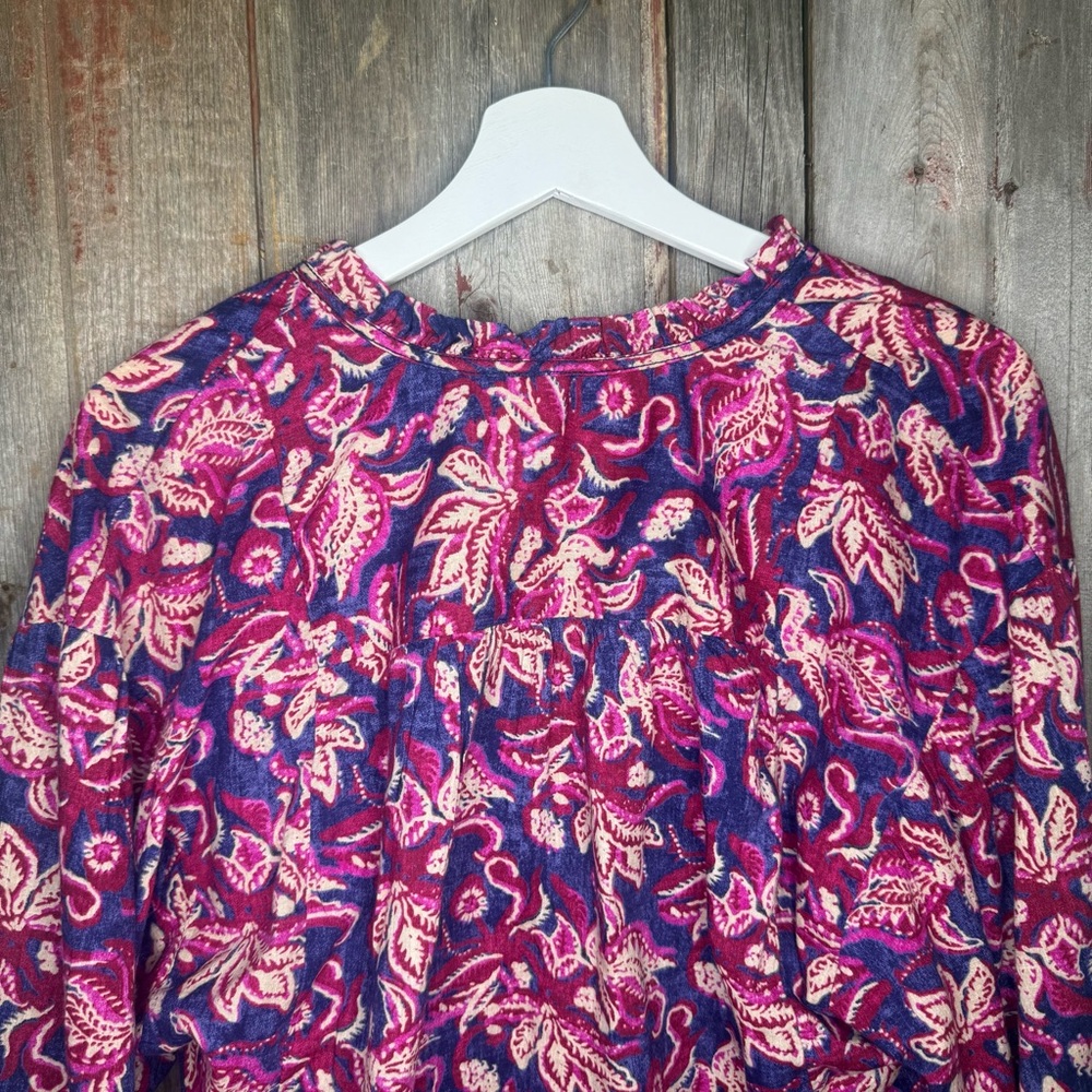 Anthropologie Pilcro Lucille Peasant Blouse Floral Blue Pink Small - Picture 6 of 12